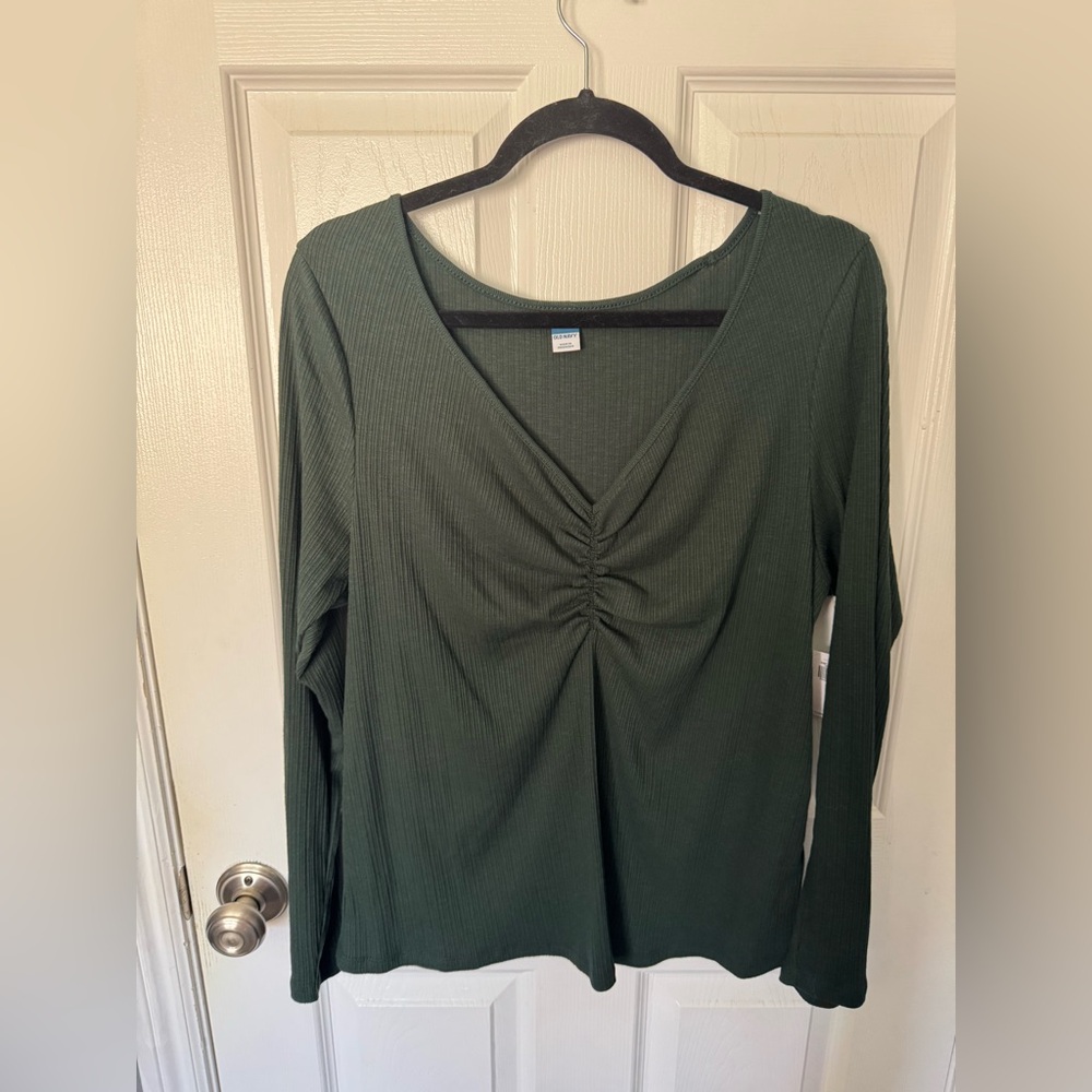 Old Navy Forest Green Ruched Long Sleeve Top